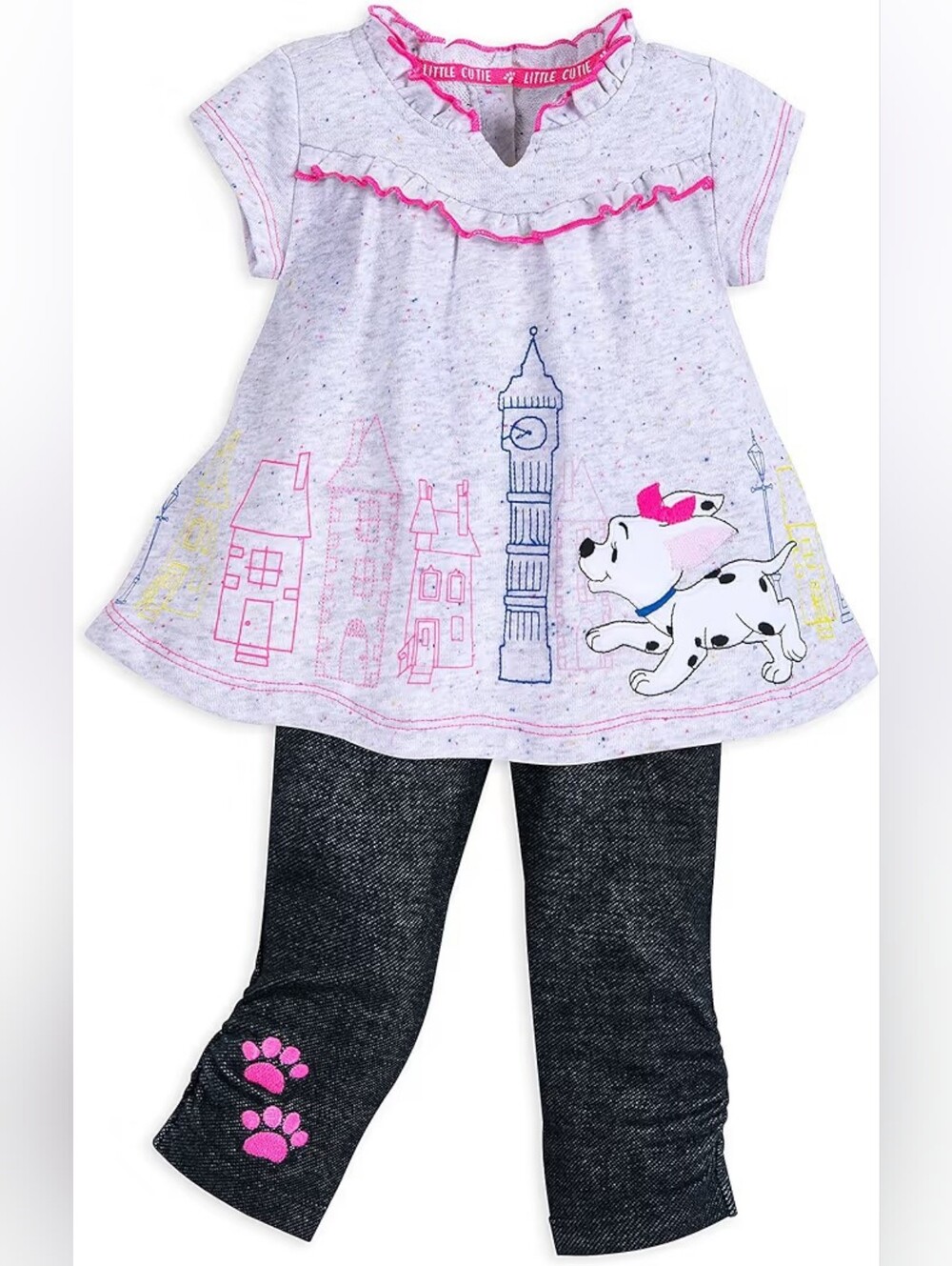 Disney Kids Matching Set Gray Top with Black Leggings and Pink Accents